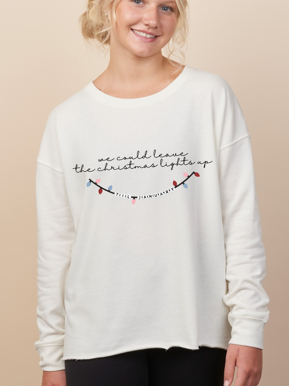 Christmas Lights Up Until January Embroidered Enza Ladies Drop Shoulder Beach Fleece