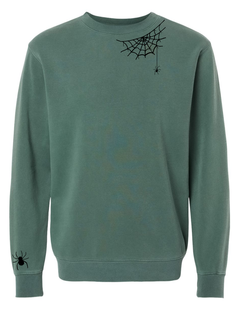 Spiderweb Collar & Sleeve Embroidered Washed Crewneck Unisex Fall Halloween Sweatshirt