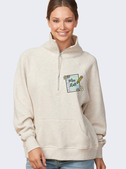 Custom Teacher Name Floral Notebook Embroidered Enza Half Zip