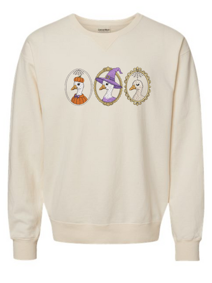 Silly Goose Halloween Embroidered Fall Comfort Wash Crewneck Sweatshirt