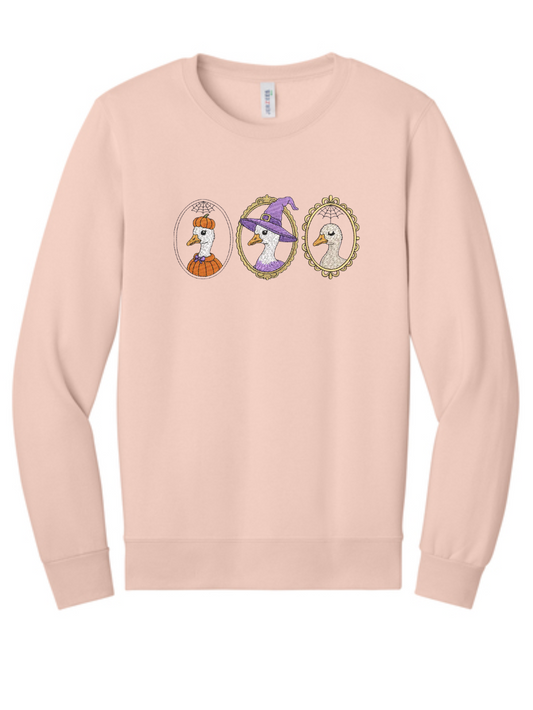Silly Goose Halloween Embroidered Fall Crewneck Sweatshirt