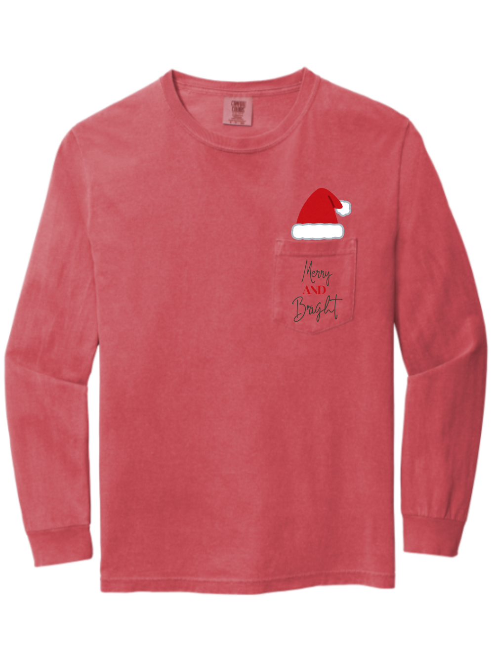 Merry And Bright Embroidered Comfort Colors Pocket Long Sleeve