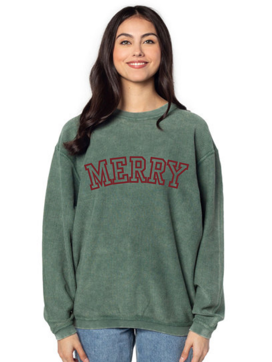 Merry Embroidered Corded Crewneck Sweatshirt