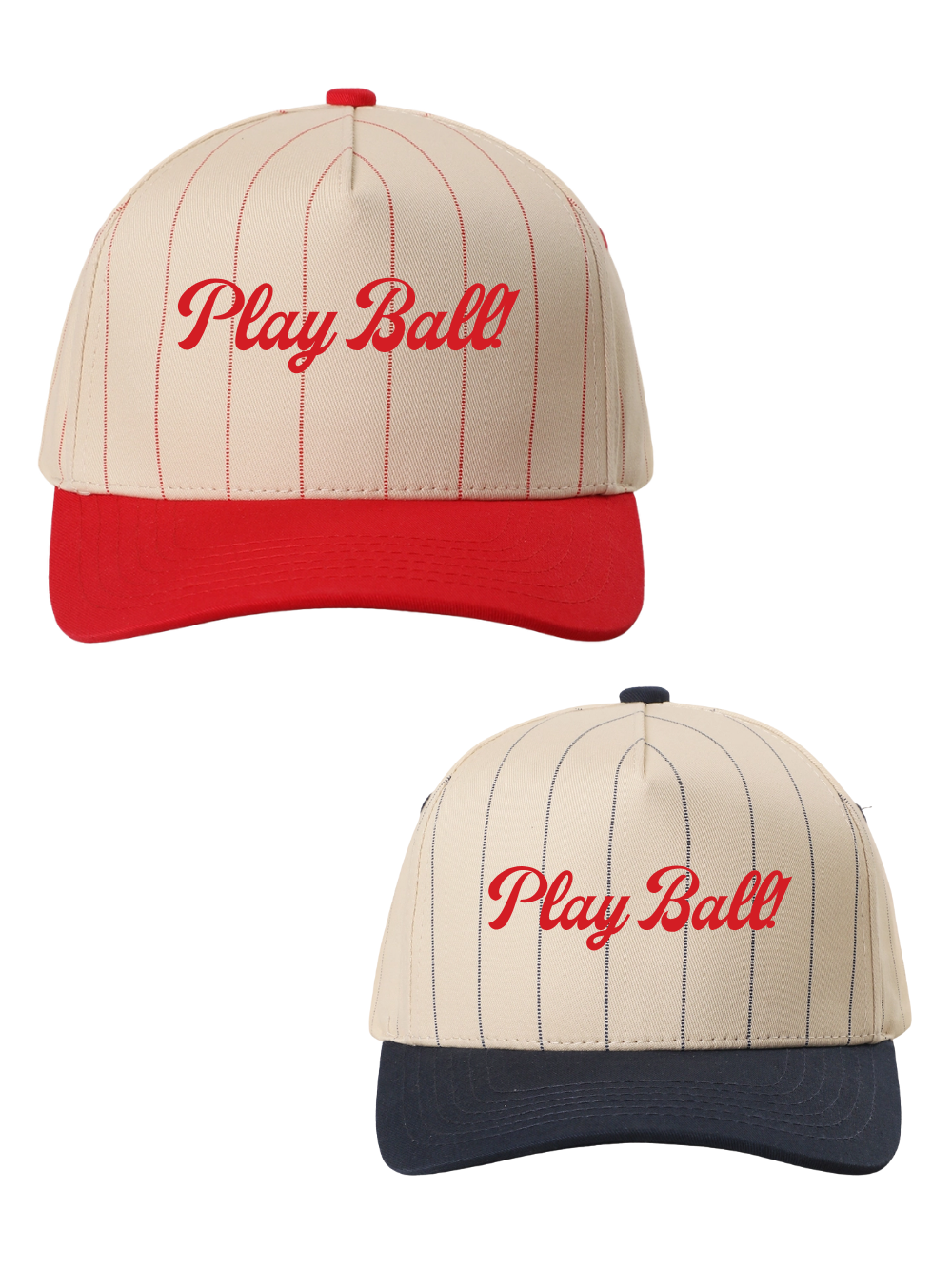 Play Ball Baseball Script Embroidered Pinstripe Trucker Hat