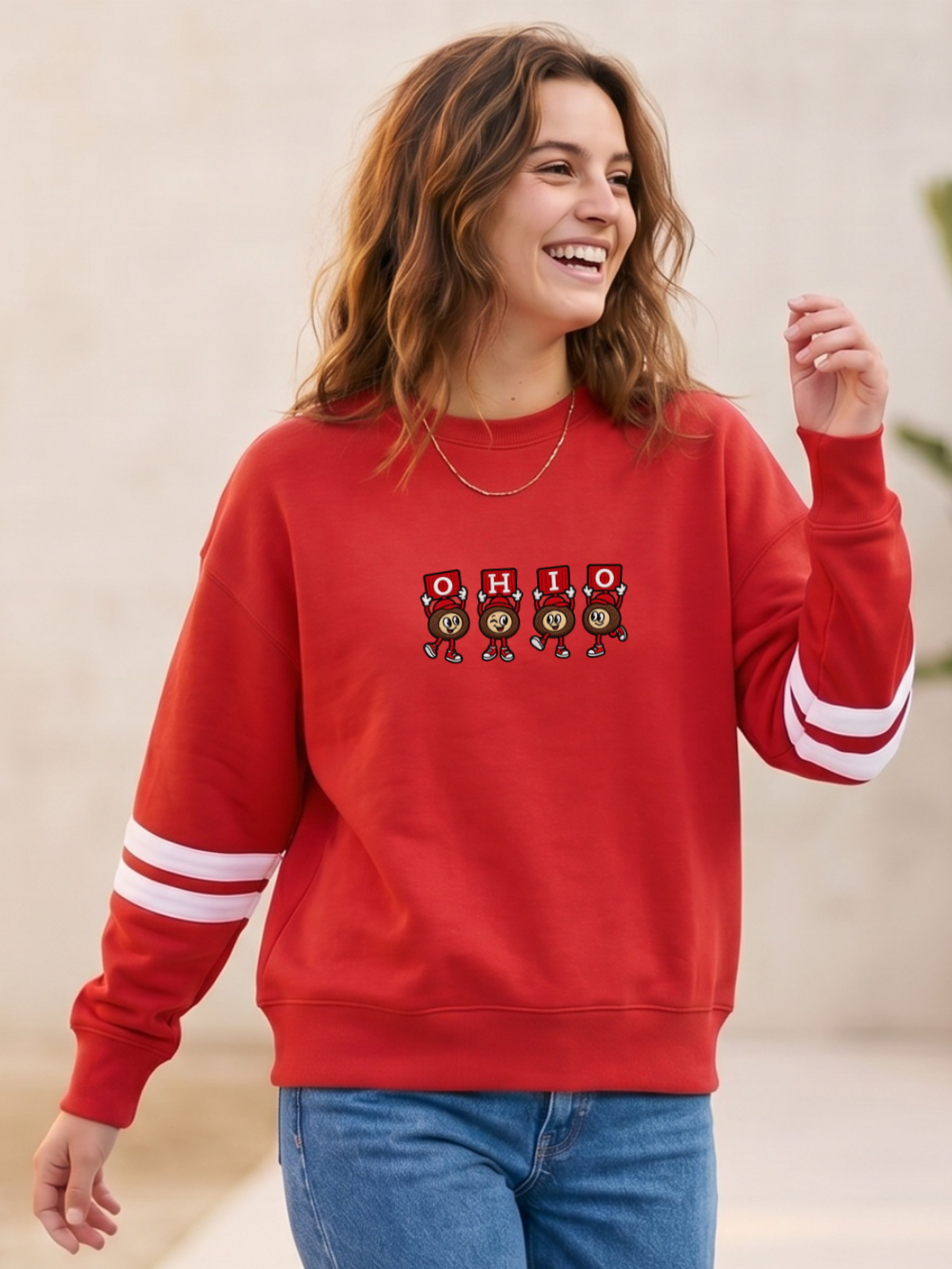 Ohio State Buckeyes Embroidered Boxy Varsity Crewneck