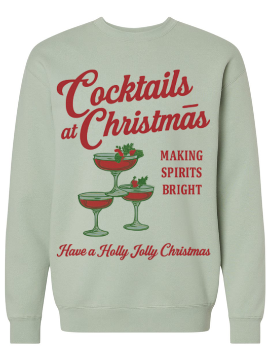 Cocktails At Christmas Printed Washed Graphic Tee or Crewneck