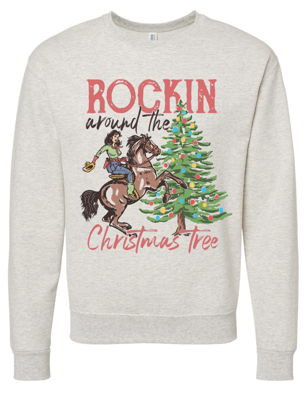 Rockin' Around The Christmas Tree Cowgirl Graphic Crewneck Sweatshirt