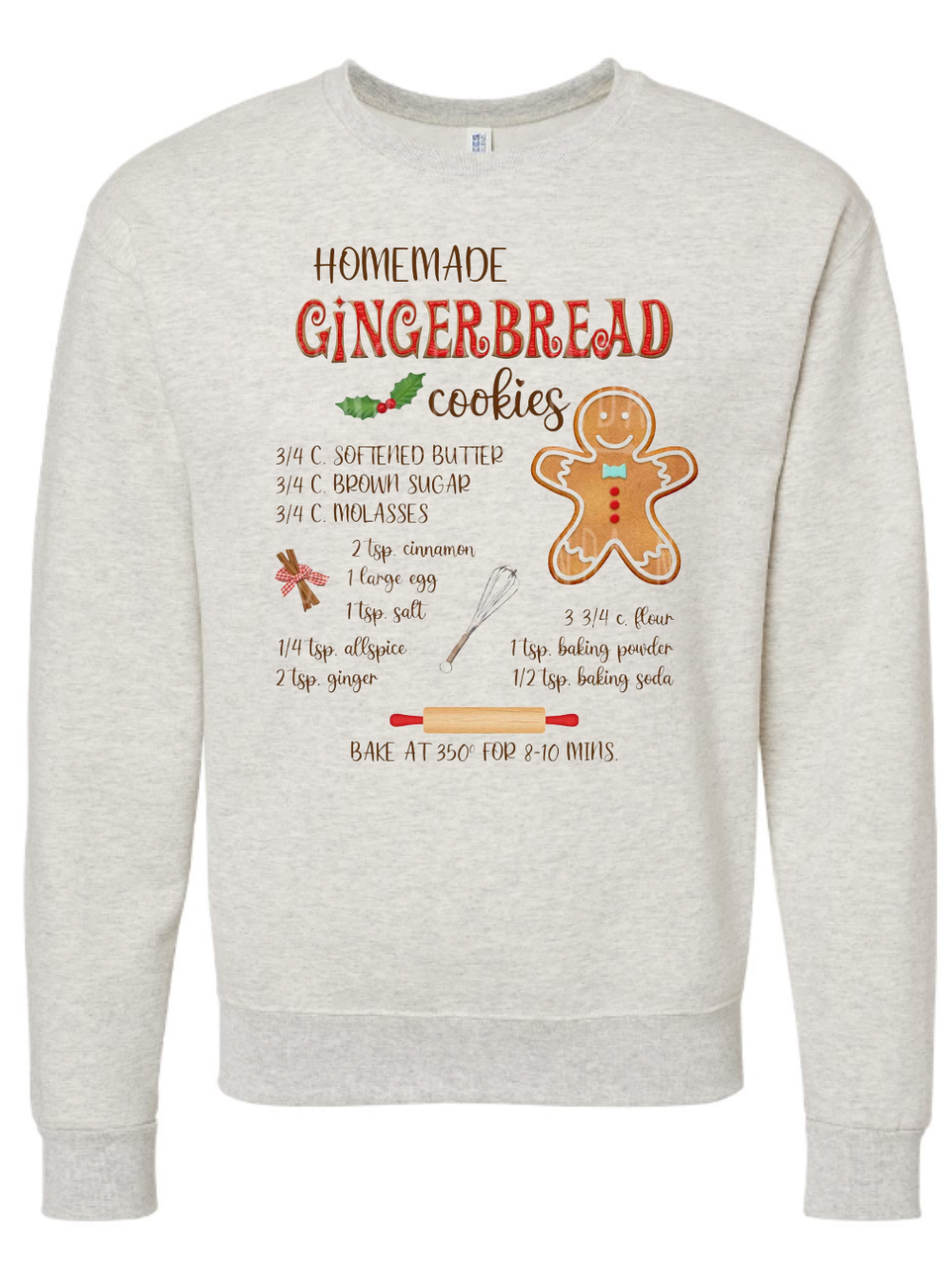 Gingerbread Cookies Recipe Graphic Crewneck Sweatshirt