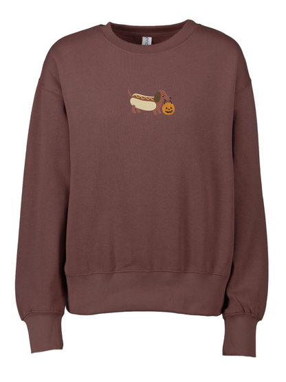 Halloweenie Hot Dog Embroidered Boxy Crewneck Sweatshirt