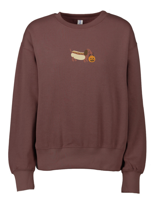 Halloweenie Hot Dog Embroidered Boxy Crewneck Sweatshirt