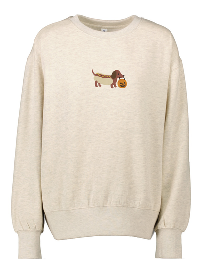 Halloweenie Hot Dog Embroidered Boxy Crewneck Sweatshirt