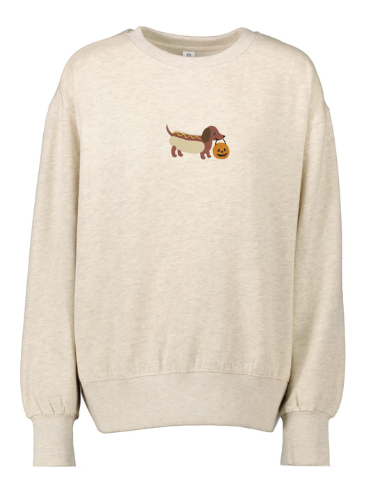 Halloweenie Hot Dog Embroidered Boxy Crewneck Sweatshirt