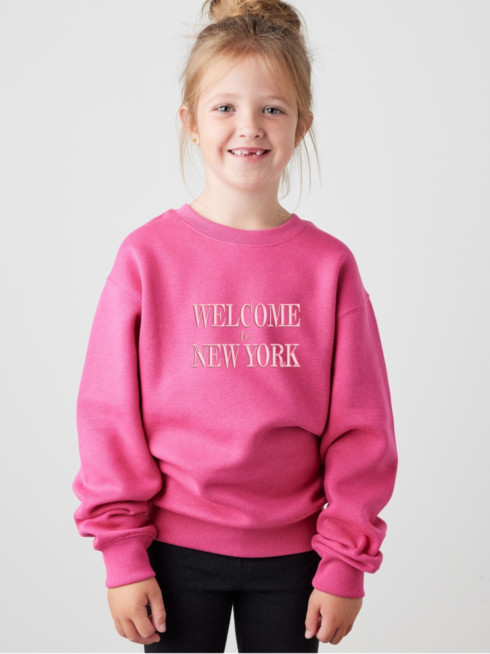 Welcome To New York Embroidered Enza Boxy Youth Crewneck Sweatshirt