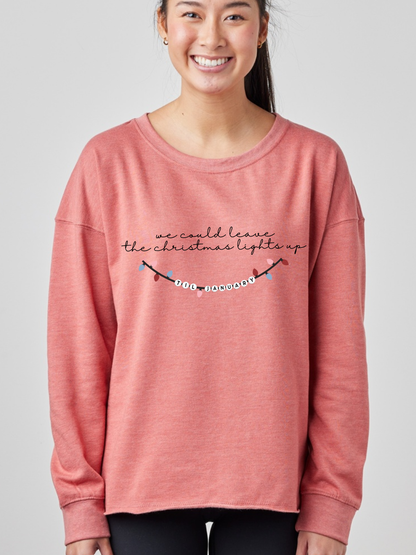 Christmas Lights Up Until January Embroidered Enza Ladies Drop Shoulder Beach Fleece