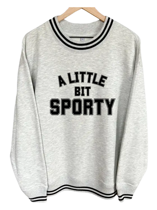 A Little Bit Sporty Printed Heather Grey Oversized Varsity Crewneck