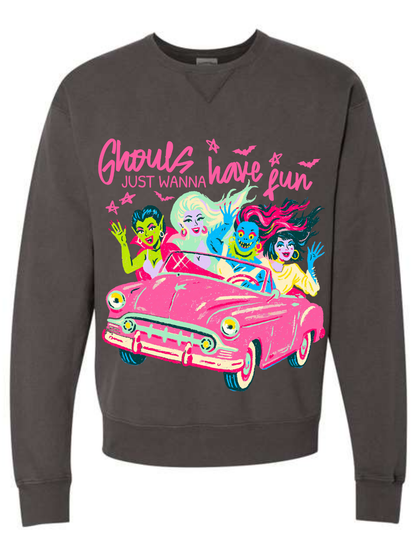 Ghouls Just Wanna Have Fun Graphic Comfort Wash Crewneck Sweatshirt