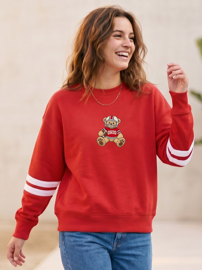 Ohio State Football Teddy Bear Embroidered Boxy Varsity Crewneck