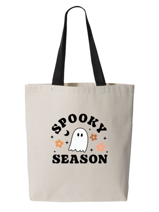 Spooky Season Black Handle Kids Halloween Trick or Treat Custom Canvas Tote Bag