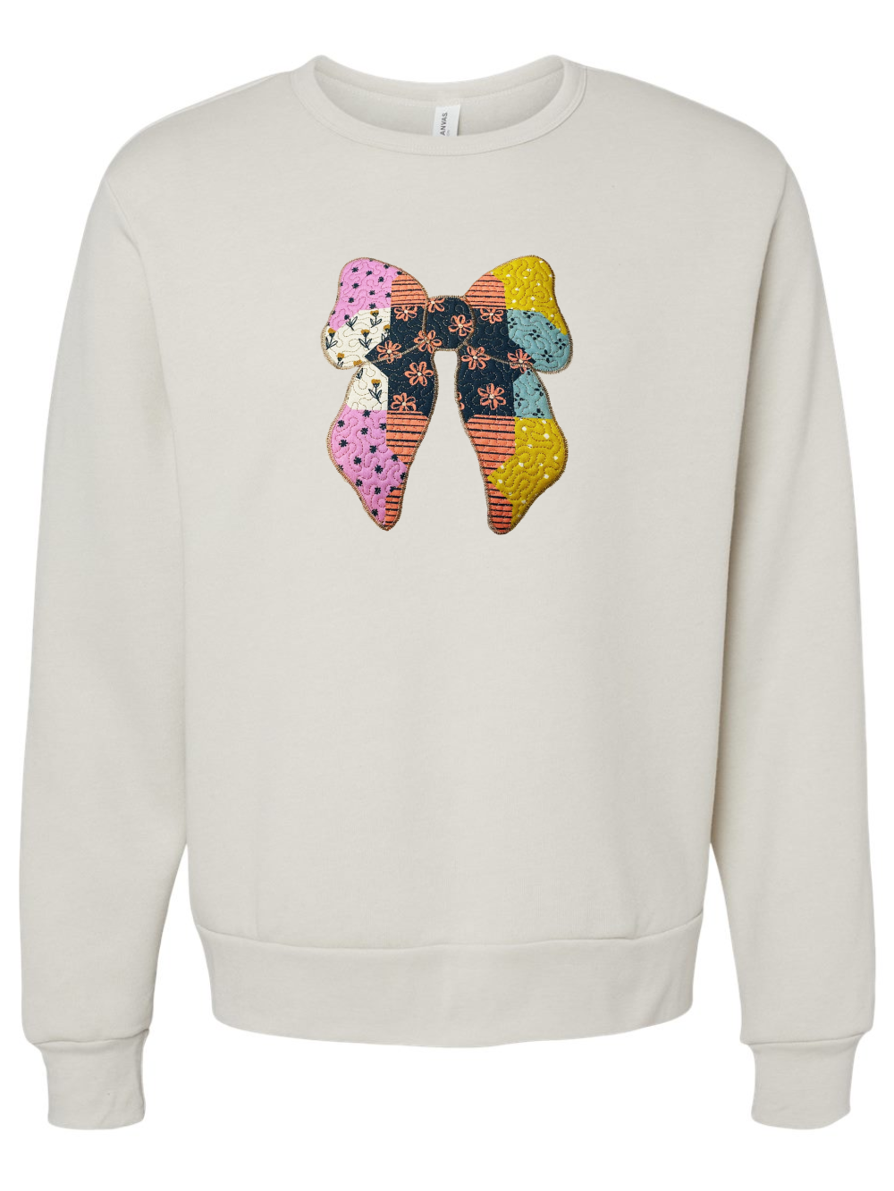 Floral Coquette Patchwork Quilted Bow Applique Embroidered Crewneck Sweatshirts