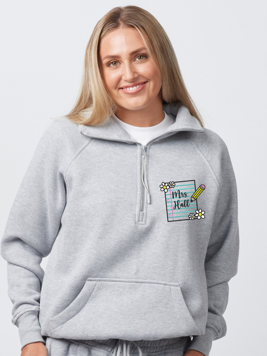 Custom Teacher Name Floral Notebook Embroidered Enza Half Zip