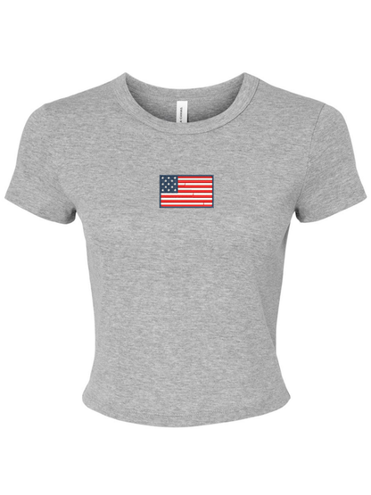 American Flag Embroidered Women's Micro Rib Baby Tee