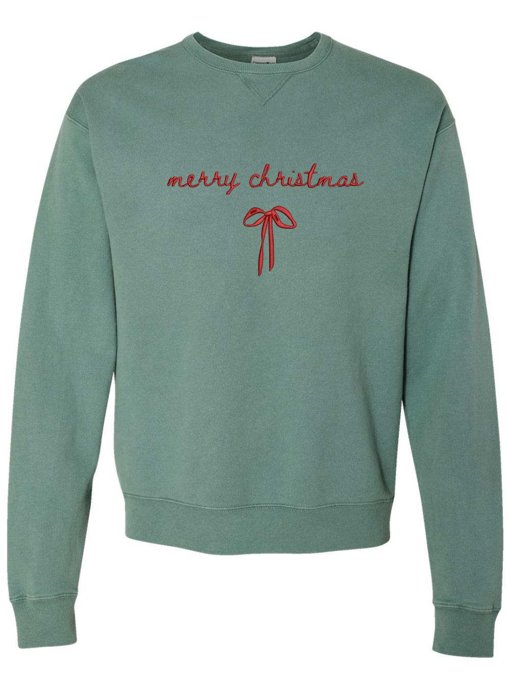Merry Christmas Bow Embroidered Comfort Wash Crewneck Sweatshirt