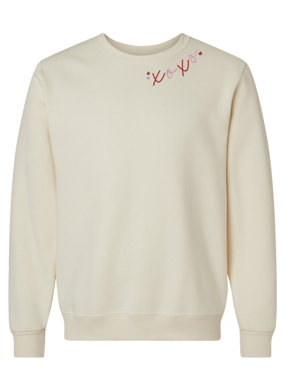 XOXO Embroidered Collar Fleece Crewneck Sweatshirt