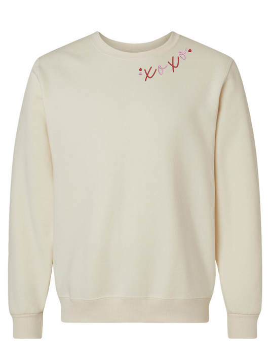 XOXO Embroidered Collar Fleece Crewneck Sweatshirt