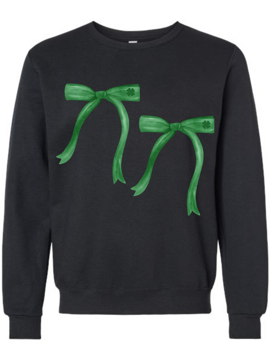 Green Shamrock Bows Graphic Crewneck Sweatshirt