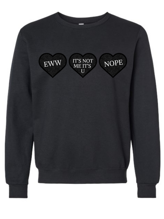 Glitter Applique Black Candy Hearts Embroidered Crewneck Sweatshirt