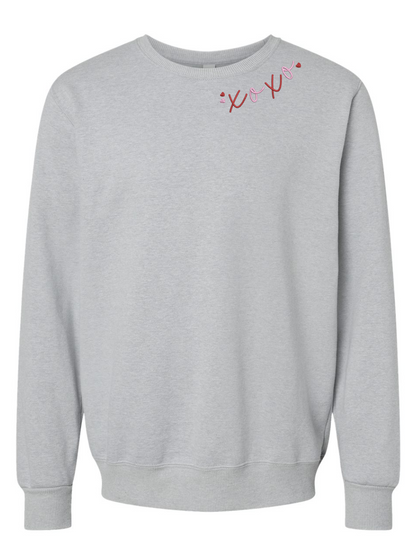 XOXO Embroidered Collar Fleece Crewneck Sweatshirt