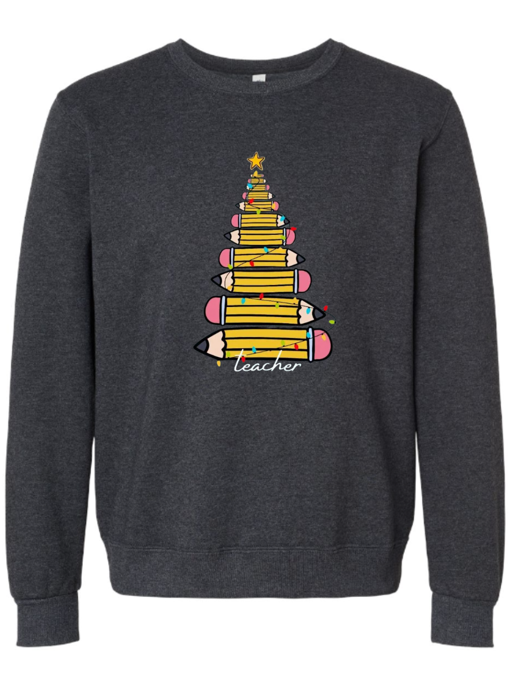 Pencil Christmas Tree Graphic Crewneck Sweatshirt