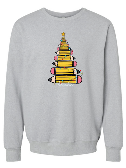 Pencil Christmas Tree Graphic Crewneck Sweatshirt