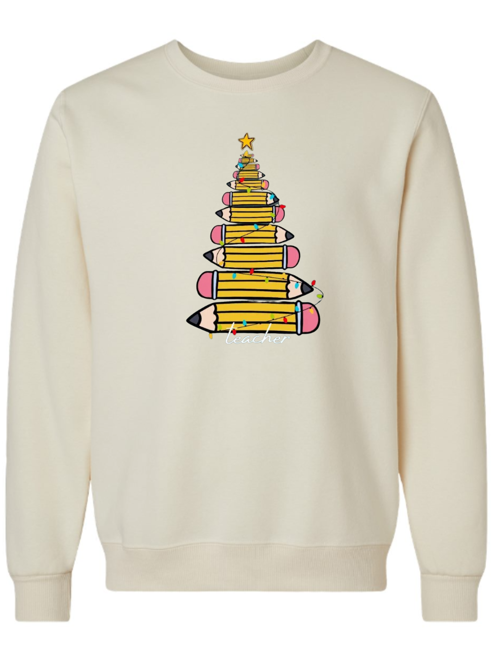 Pencil Christmas Tree Graphic Crewneck Sweatshirt