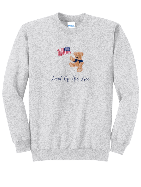 Patriotic Teddy Bear Embroidered American Flag Crewneck Sweatshirt