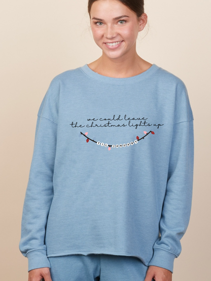 Christmas Lights Up Until January Embroidered Enza Ladies Drop Shoulder Beach Fleece
