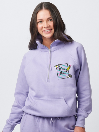 Custom Teacher Name Floral Notebook Embroidered Enza Half Zip