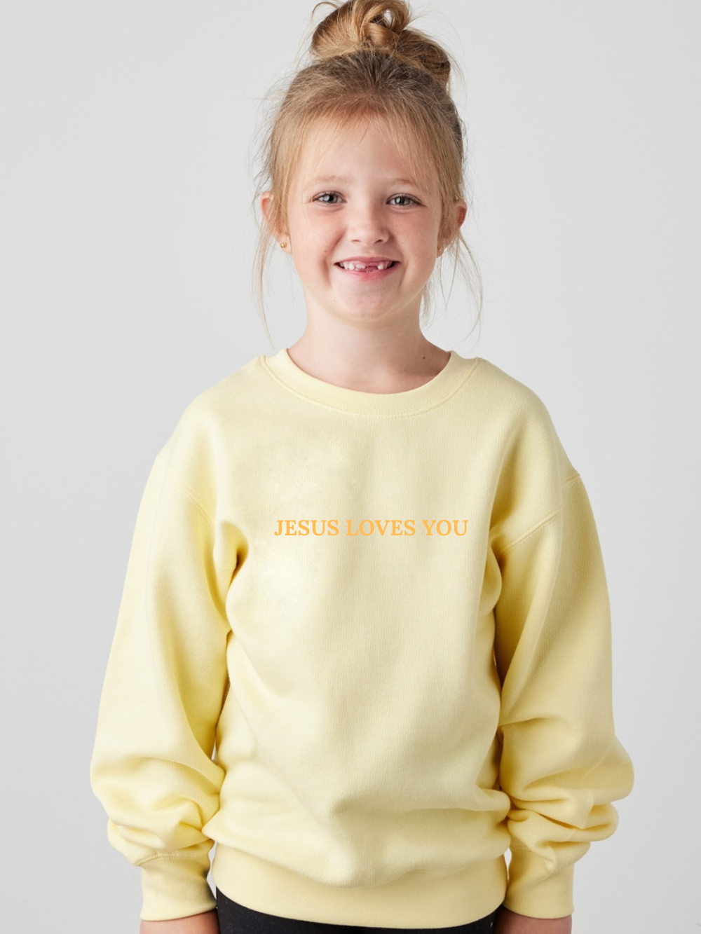 Jesus Loves Customized Embroidered Tone on Tone Youth Crewneck