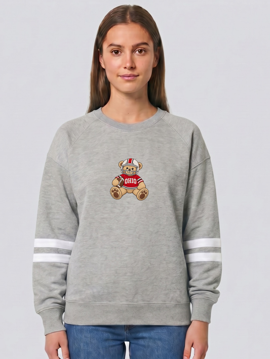 Ohio State Football Teddy Bear Embroidered Boxy Varsity Crewneck