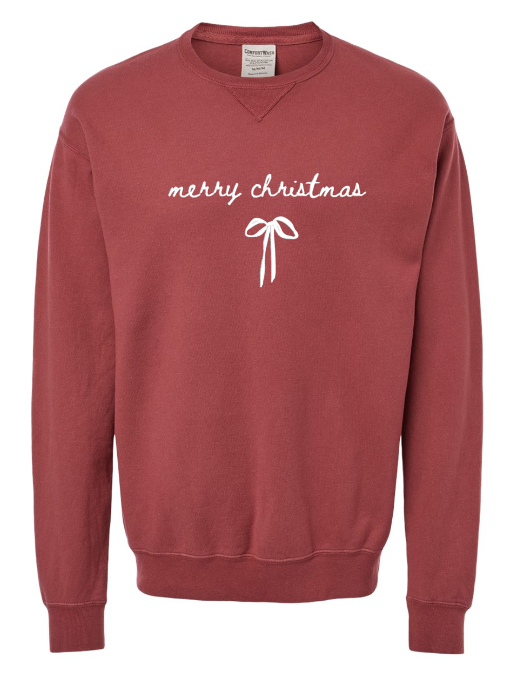 Merry Christmas Bow Embroidered Comfort Wash Crewneck Sweatshirt