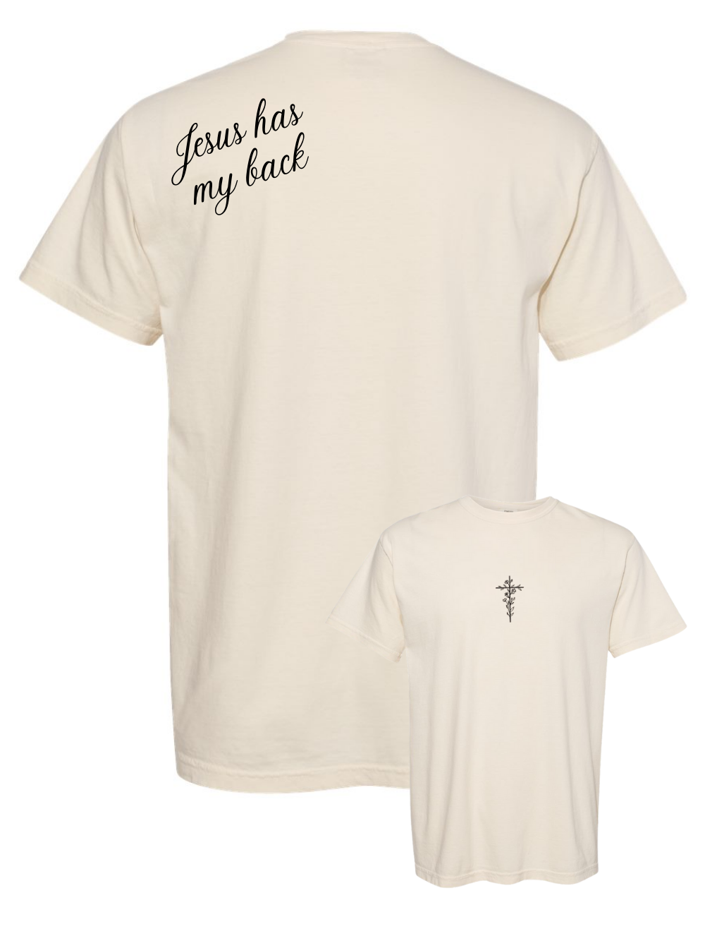 Jesus Has My Back Embroidered Comfort Colors T-Shirt