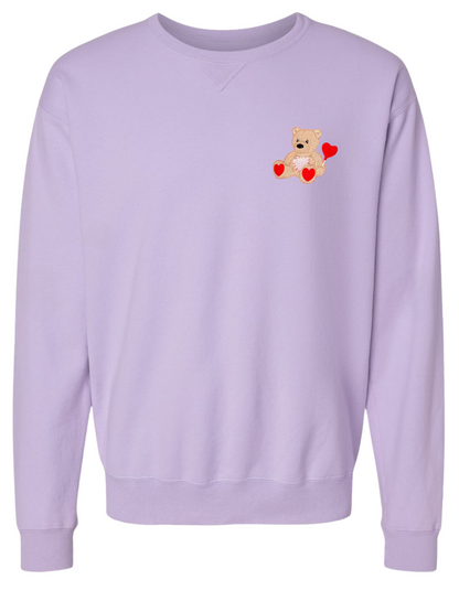 Love You Beary Much Embroidered Comfort Wash Crewneck Sweatshirt