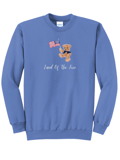 Patriotic Teddy Bear Embroidered American Flag Crewneck Sweatshirt