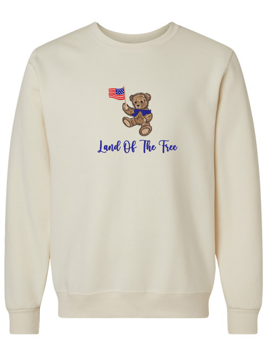 Patriotic Teddy Bear Embroidered American Flag Crewneck Sweatshirt