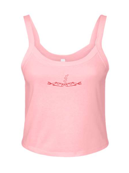 Sardine Love Embroidered Rib Spaghetti Strap Women's Baby Tank