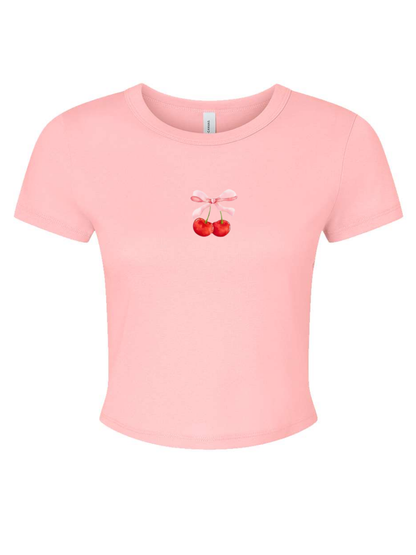 Cherry Coquette Bow Bella + Canvas Graphic Micro Rib Baby Tee