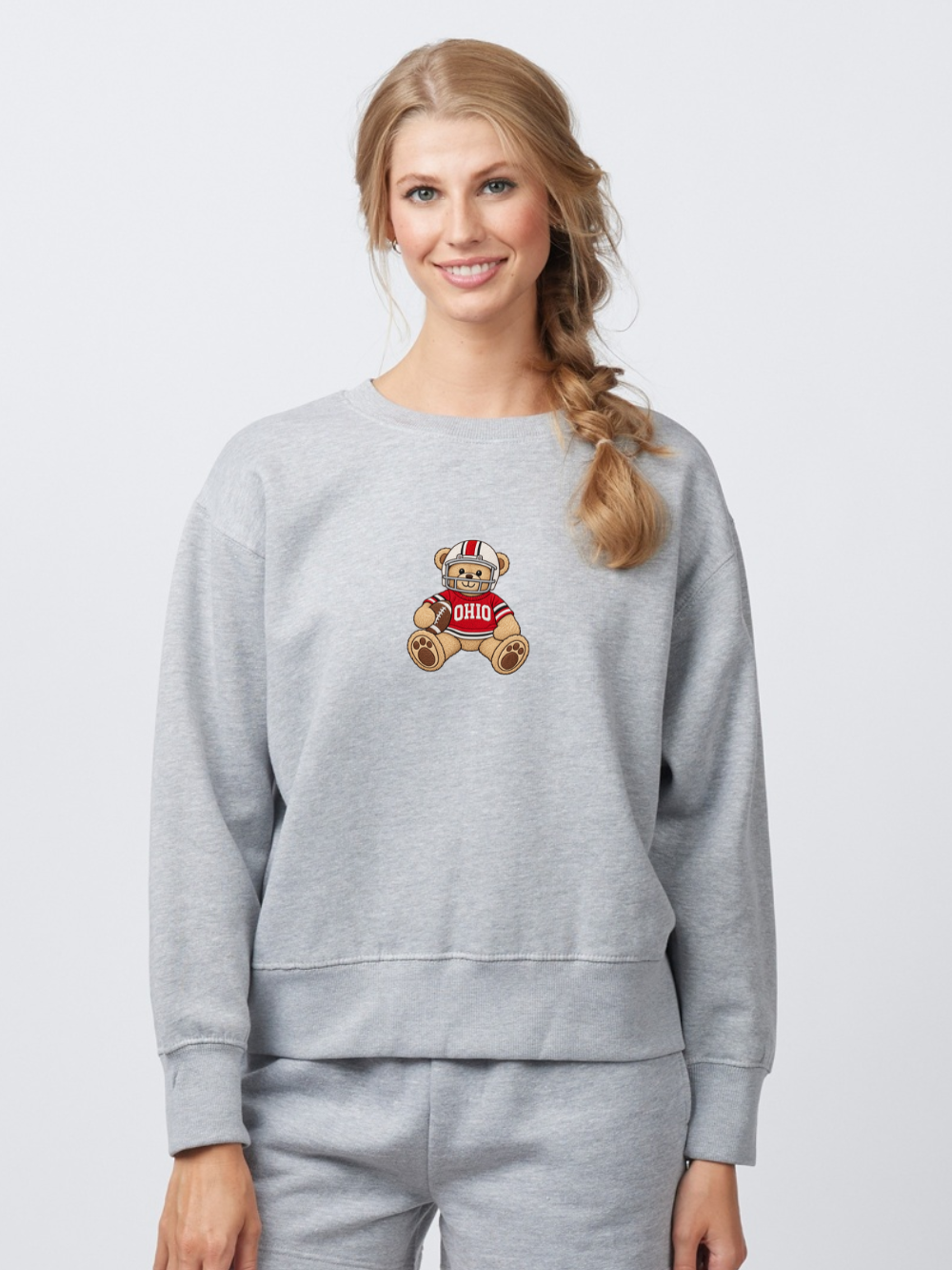 Ohio State Football Teddy Bear Embroidered Boxy Crewneck