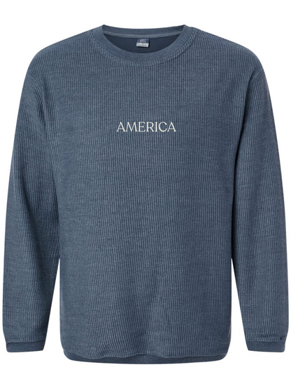 America Embroidered Corded Crewneck Sweatshirt