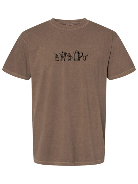 Coffee Doodles Embroidered Comfort Colors T-Shirt