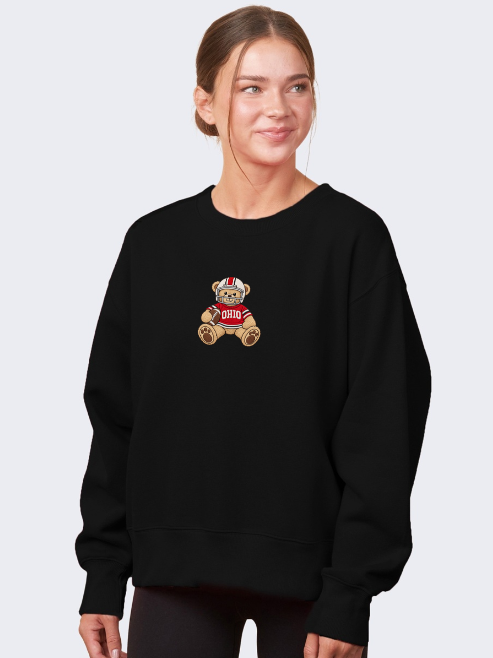 Ohio State Football Teddy Bear Embroidered Boxy Crewneck